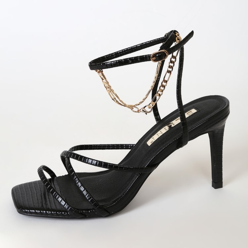 Billini Blakely Black Lizard Strappy High Heel Sandals